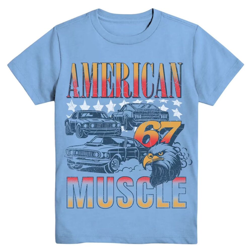 Wonder Nation Boys Size XXL 18 Light Blue American Muscle Car Graphic T-Shirt
